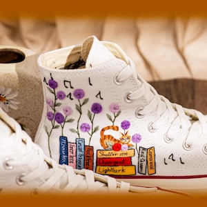 Embroidered Converse Book Lover, Flower & 1989 Embroidered Sneaker, Cat Embroidery Shoes, Handmade Gifts