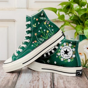 Wildflower Embroidered Converse, Small Flowers and Bees Embroidered Shoes, Custom Floral Embroidered Sneakers, Unique Gift for Nature Lover