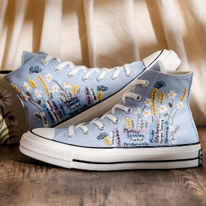 Embroidered Converse, Embroidered Floral, Custom Converse High Top,  Converse Embroidered With Colorful Flower Garden, Personalized Gifts