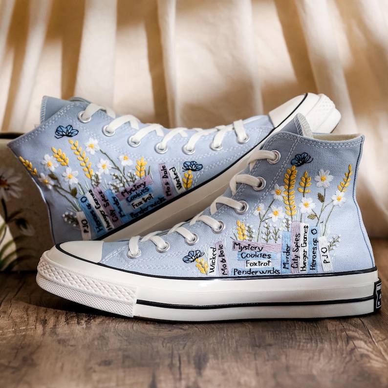 Embroidered Converse, Embroidered Floral, Custom Converse High Top,  Converse Embroidered With Colorful Flower Garden, Personalized Gifts