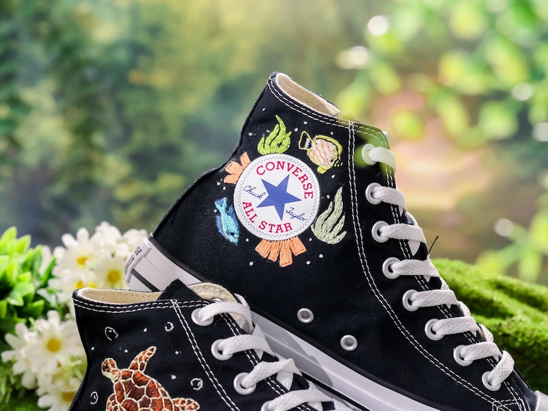 Custom Embroidered Converse, Octopus and Sea Turtle Embroidered Shoes Custom, Ocean and Coral, Fish Embroidered Sneakers Custom, Diver Gifts