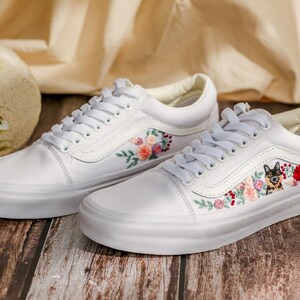 Custom Embroidered Vans Old Skool, Flowers, Pet Embroidered Wedding Reception Shoes, Floral Embroidered Sneaker, Personalized Bridal Sneaker