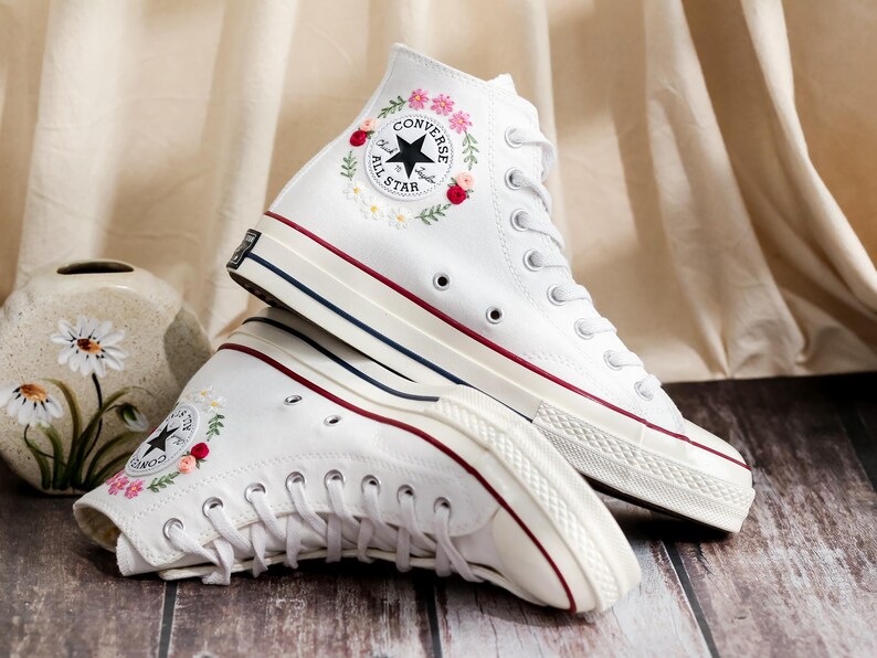 Cat Embroidered Converse, Flower Cat Embroidered Converse, Embroidered Converse Custom Pet, Cat Embroidered Sneakers, Birthday Gift