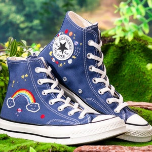 Converse Embroidery Shoes, Rainbow Embroidered Converse High Tops, Sky,  Star Embroidered Shoes,  Rainbow Embroidered Sneakers, Gift for Her
