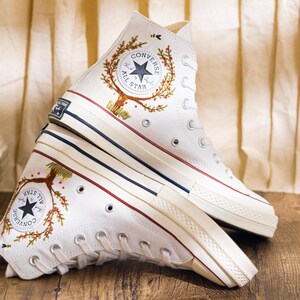 Custom Embroidered Converse Chuck Taylor High Top, Sneaker Embroidery Autumn Forest Tree Theme, Converse Shoes Embroidered Nature, Gift Idea