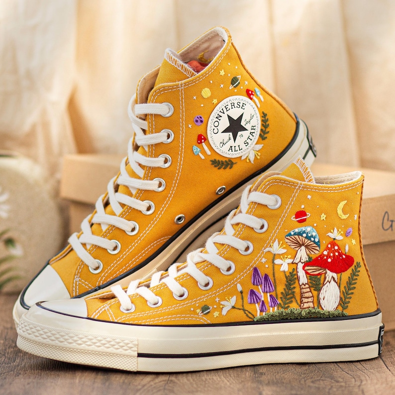 Custom Converse Chuck Taylor Mushrooms Embroidered Converse Shoes, Mushrooms Embroidered Converse Custom, Mushrooms Embroidered Sneaker