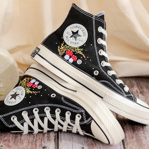 Custom Embroidered Converse Shoes, Mushrooms Embroidery Sneakers Women, Mimosa Embroidered Converse Custom, Shoes Embroidery, Gifts for Her