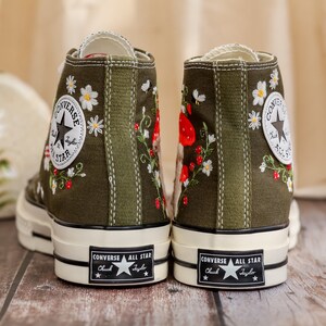 Customized Converse Embroidered Shoes, Mushrooms Embroidered Sneakers Women, Gardens Mushrooms, Strawberry Embroidered Converse Chuck Taylor