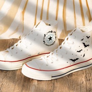 Unique Personalized Embroidered Converse High Tops, Custom Halloween Embroidery Sneakers, Creepy Spider Embroidery Converse, Halloween Gift