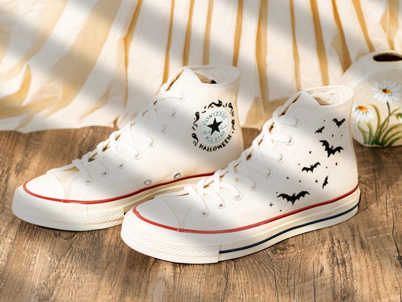 Unique Personalized Embroidered Converse High Tops, Custom Halloween Embroidery Sneakers, Creepy Spider Embroidery Converse, Halloween Gift