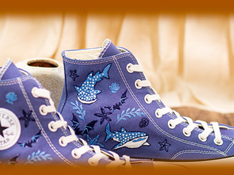 Custom Hammerhead Whale Embroidered Converse Sneakers: Orca Sea Life Shoes