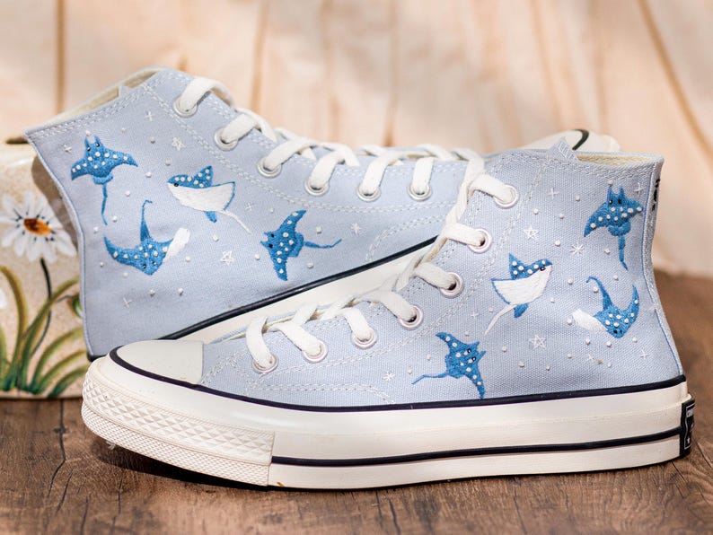 Ray Embroidered Converse Chuck Taylor 1970s: Custom Ocean Embroidery Shoes