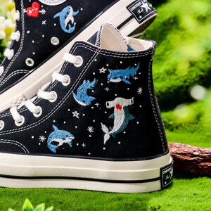 Embroidered Converse, Shark Embroidered Shoes, Hammerhead Shark Embroidered Converse Custom, Shark Embroidered Sneaker, Ocean Gifts for Her