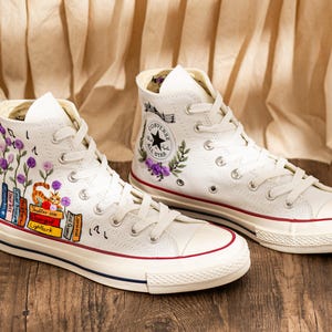 Embroidered Converse Book Lover, Flower & 1989 Embroidered Sneaker, Cat Embroidery Shoes, Handmade Gifts