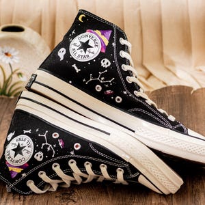 Frog Witch Embroidered Sneakers, Gothic Spooky Cute Converse Halloween Aesthetic