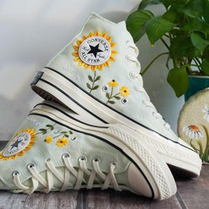 Custom Converse Chuck Taylor Embroidered Garden Flowers, Sunflower Embroidered Converse, Garden Sunflowers Embroidered Sneaker, Gift For Her