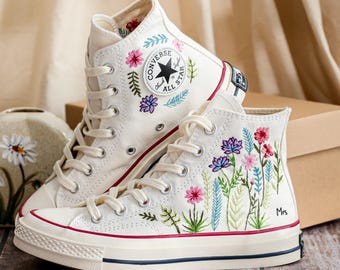 Custom Embroidered Wedding Converse, Custom Bridal Sneakers, Hand Embroidered Bride Shoes, Unique Wedding Shoes for Bride, Gift for Her
