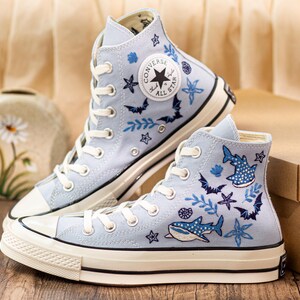 Custom Embroidered Converse Chuck Taylor, Sperm Whale Ocean Sneakers, Divers Gift, Beach Lovers Shoes, Coral Reefs
