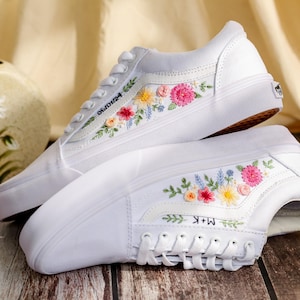 Embroidered Vans, Flower Embroidery Vans Shoes Custom, Vans Embroidery Flowers, Floral Embroidered Sneakers Custom, Birthday Gifts for Her