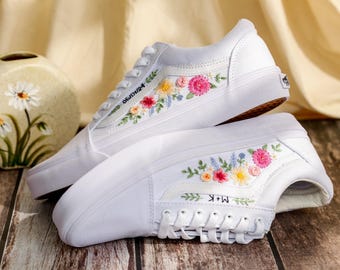 Embroidered Vans, Flower Embroidery Vans Shoes Custom, Vans Embroidery Flowers, Floral Embroidered Sneakers Custom, Birthday Gifts for Her