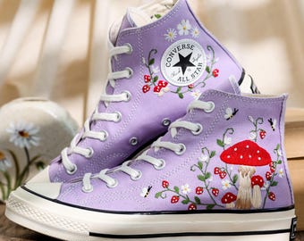Custom Converse Embroidere Mushrooms, Bee and Strawberry Embroidered Shoes, Converse Embroidery Daisy, Mushroom Embroidered Sneakers for Her
