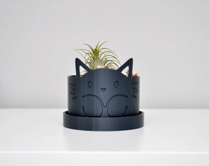 Cute Cat Planter Gift Idea for a Cat Lover 4"W Pot with Drainage Animal Planter Cactus Succulent Large Air Plant Holder Office Decor