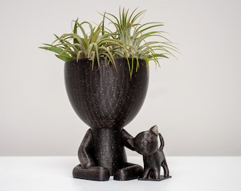 Cat Lover Planter Gift, Succulent Holder, 3D Printed PLA