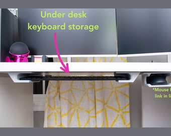 Keyboard Space Saving Under Desk Mount for Keyboard Sleek Minimalist Shelf Organizer Cabinet Container Holder Storage Organized