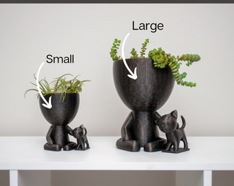 Crazy Cat Person People Planter Gift for a Cat Lover 4"H or 5.5"H  Pot Animal Planter Succulent Air Plant Holder Windowsill Tabletop Robert