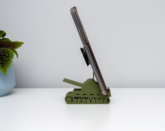 Battle Tank Phone/Tablet Stand – Military Gift, Industrial Decor, 3D Printed