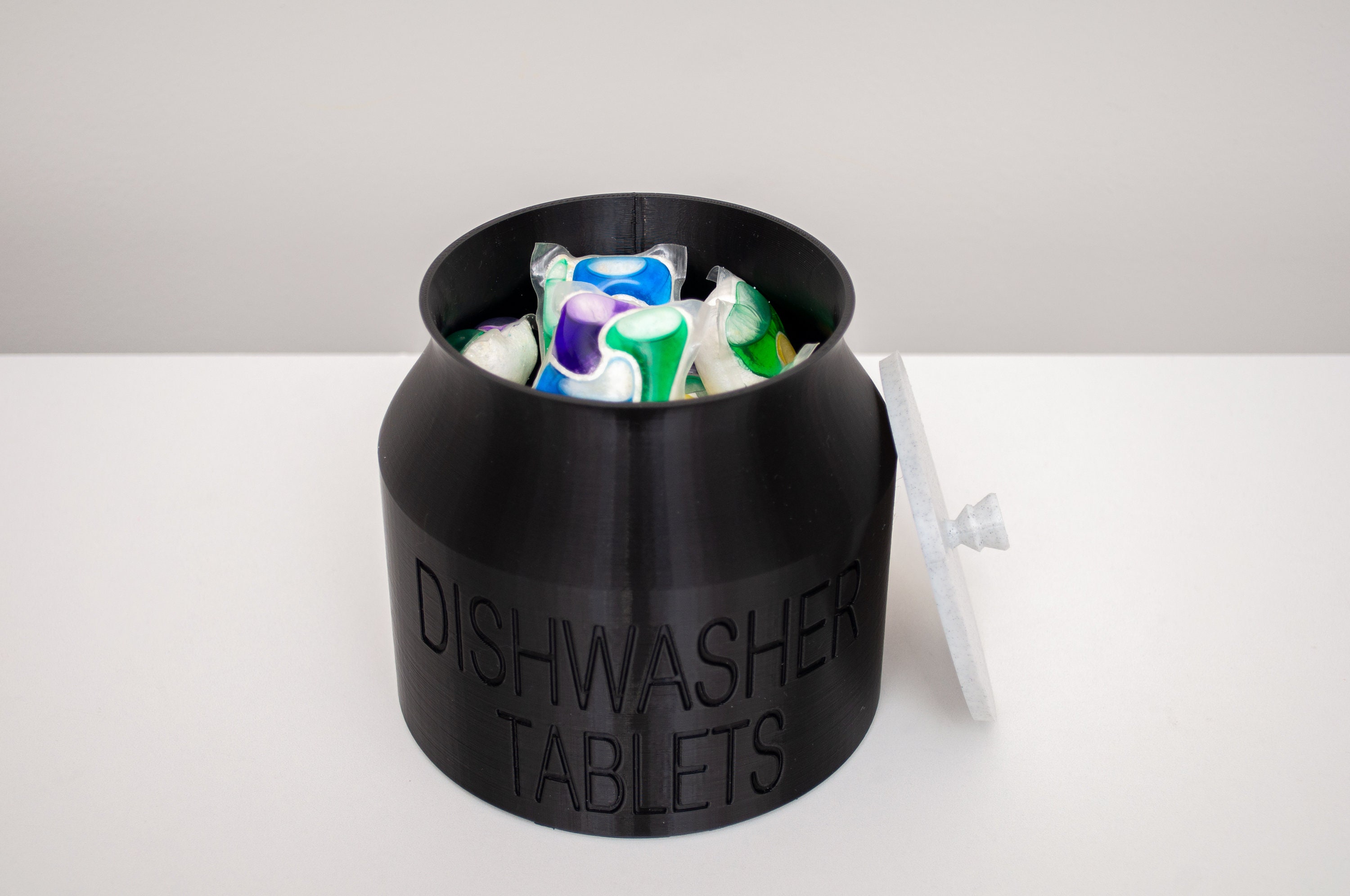 Dishwasher Tablets Container With Lid Jar for Detergent Pods Cleaning  Tablets Pod Holder Kitchen Organizer Dishwash Round Minimalist 