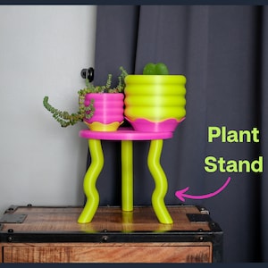 Indoor Wavy Funky Plant Stand for 8&quot; Pot Plant Holder Elevates Plants to 7.5&quot; H Small Plant Stand Indoor Retro Table The Plant Lover Gift