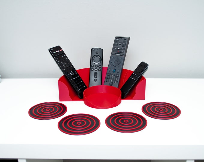 4 Remote Control Holder & Coaster Set with Holder Caddy for Table Game Room Fathers Day TV Remote Organizer Remote Box Gift for Dad