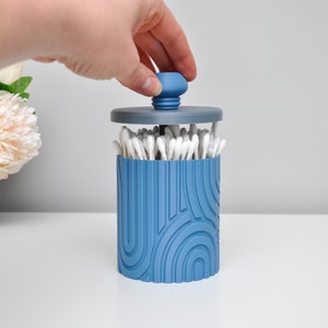 Boho Cotton Swab Holder with Lid Jar Carousel Style 6 slots Modern Contemporary Vanity Container Bathroom Accessories Storage Decor
