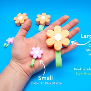 Daisy Wall Flower Hooks: Small or Large Floral Decor - 3D Printed