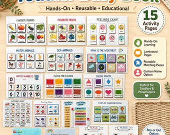 Toddlers Learning Binder: Montessori Preschool Activities for Numbers, Colors, Shapes, Animals, Letters and more.