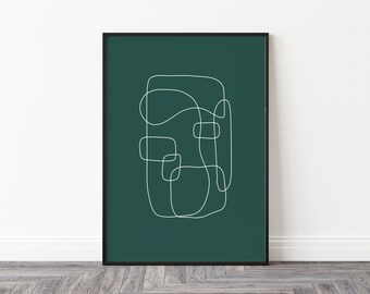 Scarabocchi bianchi moderni verde smeraldo, Picasso, arte da parete stampabile, arte da parete di metà secolo