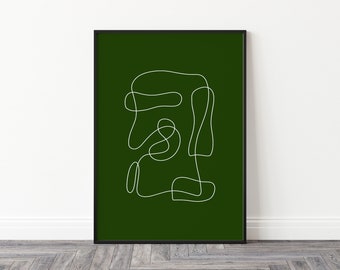 Arte murale stampabile moderna verde smeraldo bianco ondulato, arte minimale, arte murale astratta, arte di metà secolo