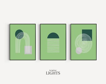 Astratto Lime Green Forme Stampa murale, Set di 3 arte murale stampabile, 3 pezzi di arte verde, minimalista, moderno, poster blu verde, digitale