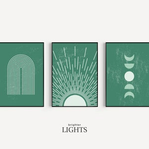 Mid Century Modern Minimalist Green Art Print Set, Printable Wall Art, Organic shape, Moon