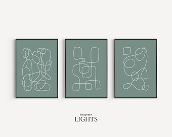 Arte murale stampabile verde, Arte murale astratta, Scarabocchi bianchi, Arte murale minimalista, Arte murale verde, Stampe artistiche smeraldo