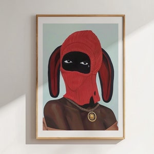 Black Woman Art Print Portrait, Urban Original Modern Afrocentric Wall Art, Contemporary African Home Decor, Red Edgy Trendy Painting