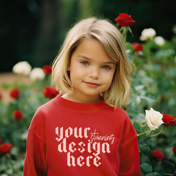 Gildan 18000B Mockup, Kids Red Sweatshirt Mockup, Toddler Red Crewneck Sweater, Summer Rabbit Skins Shirt, Baby Bella Canvas Youth Mock Up