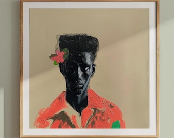 Portretschildering Afrikaanse man: Caribische afrocentrische muurkunst, eclectisch decor (digitale download)