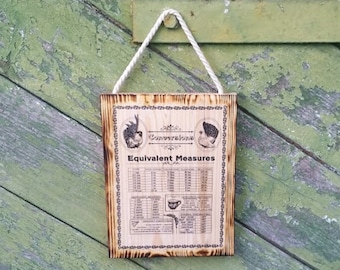 Kitchen Measurement Wooden Conversion Chart Handmade Wall Hanging