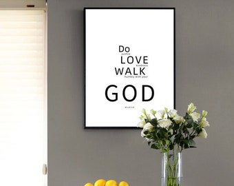 Micah 6:8 Walk humbly with your God, Scripture Wall Art, Bible Verse Quote
