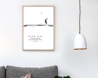 Luke 5 Go Deep and Fear Not, Scripture Wall Art, Bible Verse Quote, Hand-drawn Illustration