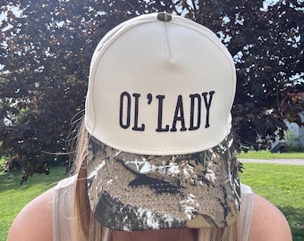 Ol' Lady Puff Embroidered Camo Trucker Hat | Country Western Snapback