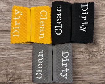 Handmade Embroidered Dishwasher Towel: Reversible Clean Dirty Design