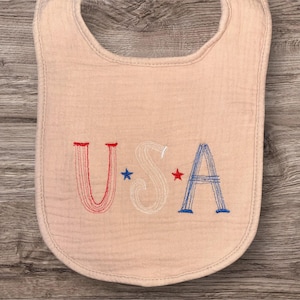 Patriotic Baby Bib – USA Embroidery – Gender Neutral Baby Gift